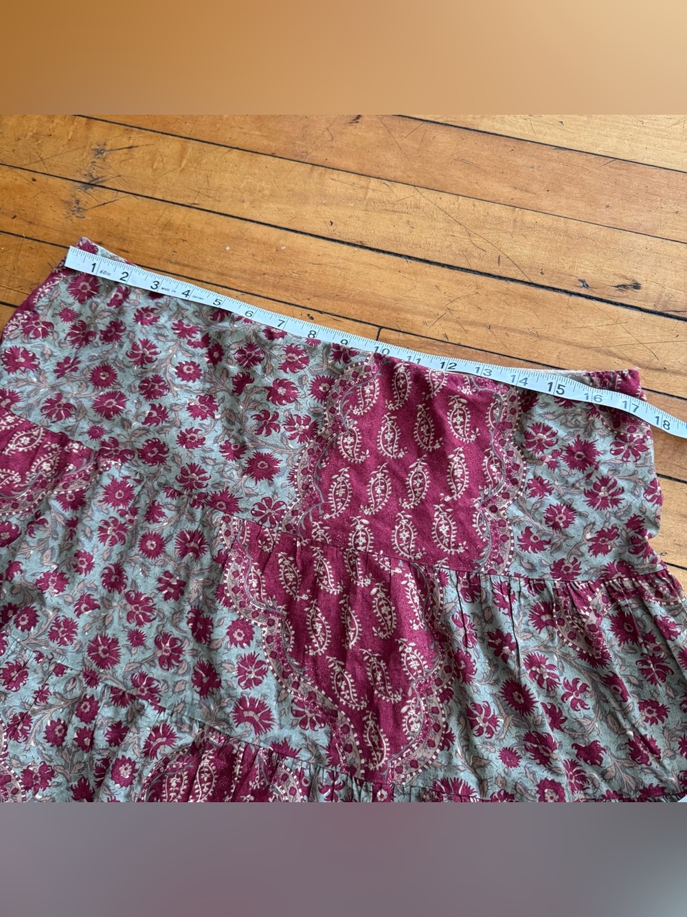 Y2K vintage 2000s Chaps floral paisley design skirt tired mid thigh red green - Picture 5 of 6